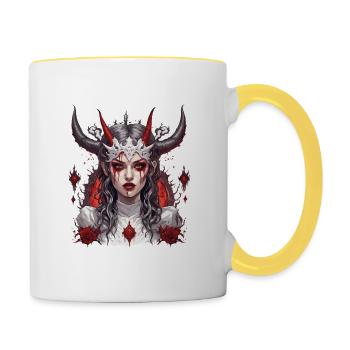 diabolical woman / blood / gothic / heavy metal - Contrasting Mug - white/yellow - Right