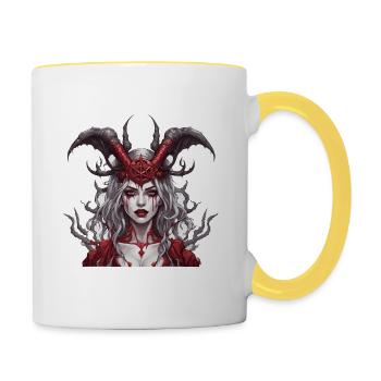 diabolical woman / blood / gothic / heavy metal - Contrasting Mug - white/yellow - Right