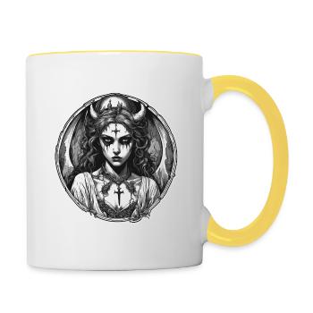 diabolical woman / blood / gothic / heavy metal - Contrasting Mug - white/yellow - Right