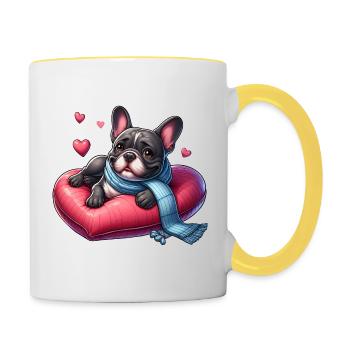 Dessin de bouledogue français - Mug contrasté - blanc/jaune - Droite
