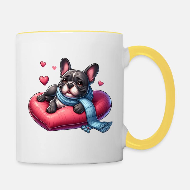 French Bulldog Drawing - Contrasting Mug - white/yellow