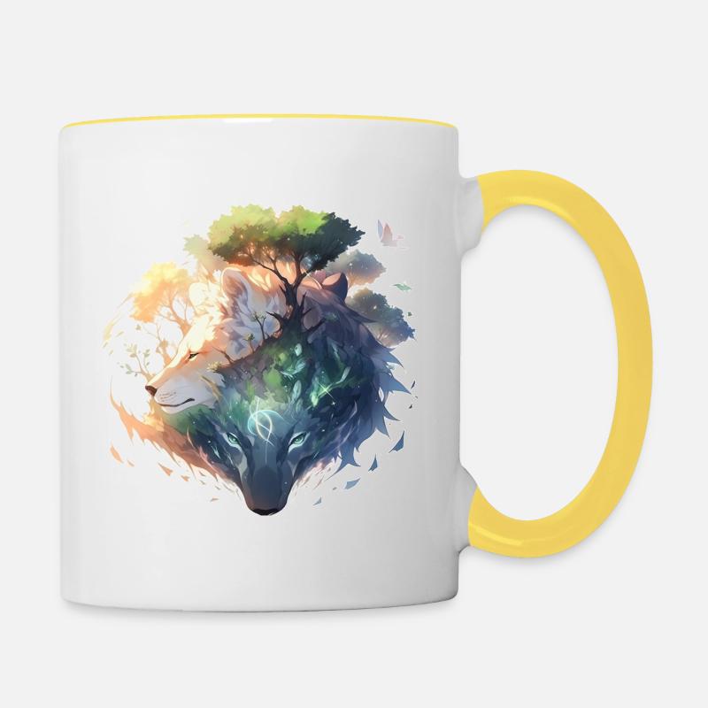 Les loups - Mug contrasté - blanc/jaune