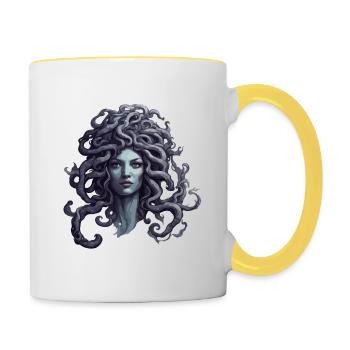 Medusa / griechische Mythologie / Schlangenkopf - Tasse zweifarbig - Weiß/Gelb - Rechts