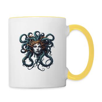 Medusa / griechische Mythologie / Schlangenkopf - Tasse zweifarbig - Weiß/Gelb - Rechts