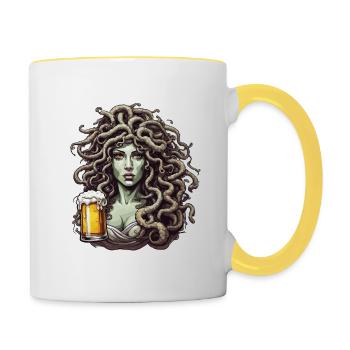 Medusa / griechische Mythologie / Schlangenkopf - Tasse zweifarbig - Weiß/Gelb - Rechts