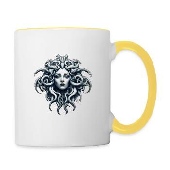 Medusa / griechische Mythologie / Schlangenkopf - Tasse zweifarbig - Weiß/Gelb - Rechts