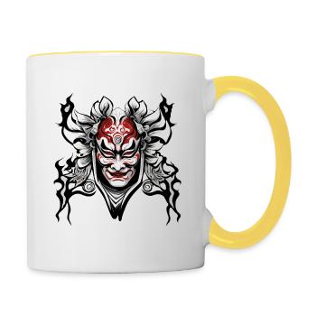 Kabuki Maske / Japanische Kunst / Theater / Antik - Tasse zweifarbig - Weiß/Gelb - Rechts