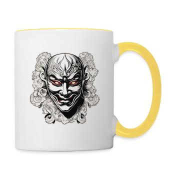 Kabuki Maske / Japanische Kunst / Theater / Antik - Tasse zweifarbig - Weiß/Gelb - Rechts