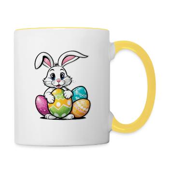 Osterhase Ostern Illustration - Tasse zweifarbig - Weiß/Gelb - Rechts