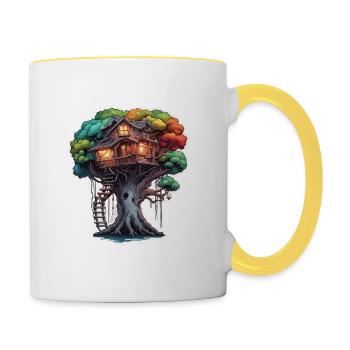 Baumhaus / Baumkrone / Baumhütte / Abenteuer - Tasse zweifarbig - Weiß/Gelb - Rechts