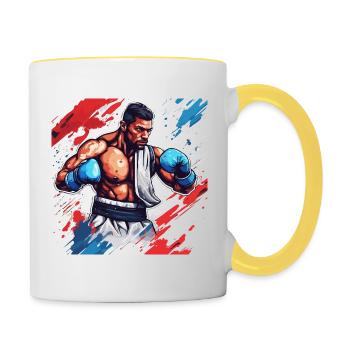 Boxer / Sports / Fight / Arena / Boxing Ring / Fists - Contrasting Mug - white/yellow - Right