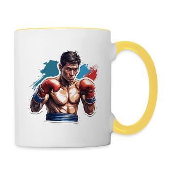 Boxer / Sport / Kampf / Arena / Boxring / Fäuste - Tasse zweifarbig - Weiß/Gelb - Rechts