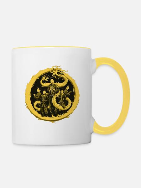 Die Vereinigung des Drachen - Tasse zweifarbig - Weiß/Gelb