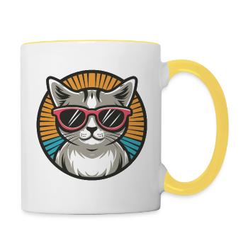 Chat avec des lunettes de soleil - Mug contrasté - blanc/jaune - Droite