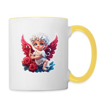 Cupidon / Amour / Flèche / Coeur / Saint Valentin - Mug contrasté - blanc/jaune - Droite