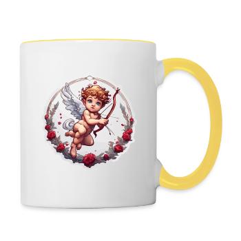 Cupid / Love / Arrow / Heart / Valentine's Day - Contrasting Mug - white/yellow - Right