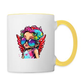 Amor / Liebe / Pfeil / Herz / Valentinstag - Tasse zweifarbig - Weiß/Gelb - Rechts
