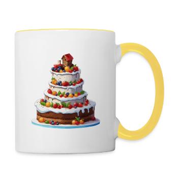 Geburtstagstorte / Kuchen / Happy Birthday / Torte - Tasse zweifarbig - Weiß/Gelb - Rechts