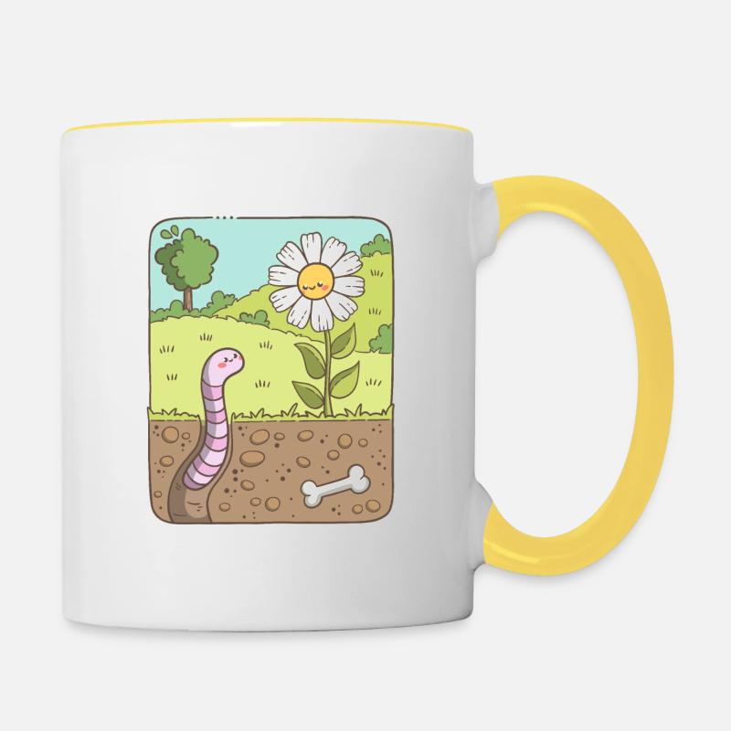 Ver de terre regardant la fleur - Mug contrasté - blanc/jaune