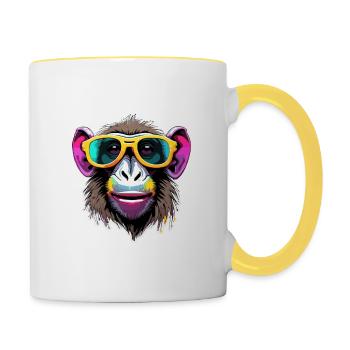 Monkey / Animal / Zoo / Babian / Wild / Comic - Contrasting Mug - white/yellow - Right