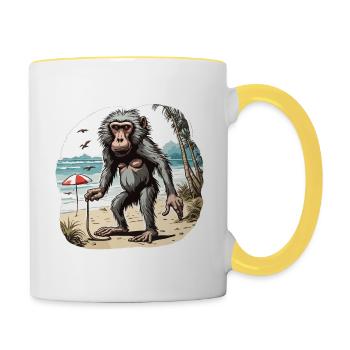 Monkey / Animal / Zoo / Babian / Wild / Comic - Contrasting Mug - white/yellow - Right