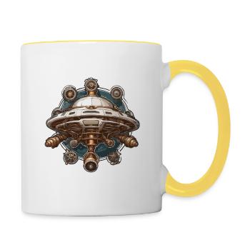 Alien / Vaisseau spatial / OVNI / Zone 51 / Tout / Mars - Mug contrasté - blanc/jaune - Droite