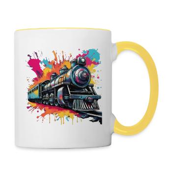 Train / Locomotive / Locomotive à vapeur / Ferroviaire / Écluse - Mug contrasté - blanc/jaune - Droite