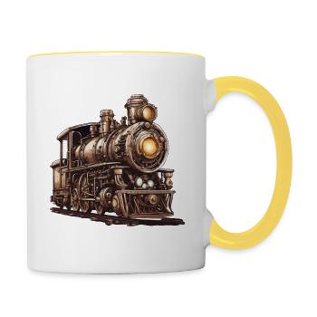 Train / Locomotive / Locomotive à vapeur / Ferroviaire / Écluse - Mug contrasté - blanc/jaune - Droite