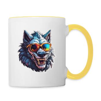 Werwolf / Vollmond / Wesen / Verwandlung / Fluch - Tasse zweifarbig - Weiß/Gelb - Rechts