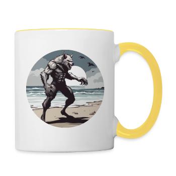 Werwolf / Vollmond / Wesen / Verwandlung / Fluch - Tasse zweifarbig - Weiß/Gelb - Rechts