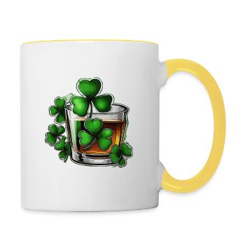 Shamrock / Whiskey / Alcohol / Happiness / Irish Pub - Contrasting Mug - white/yellow - Right