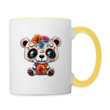 Teddybär / Kuscheltier / Stofftier / Geschenkidee - Tasse zweifarbig - Weiß/Gelb - Rechts