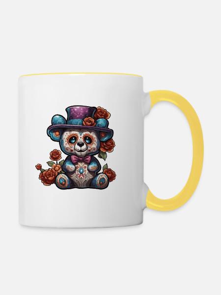 Teddybär / Kuscheltier / Stofftier / Geschenkidee - Tasse zweifarbig - Weiß/Gelb