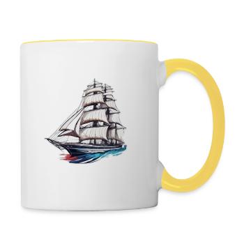 Bateau pirate / Bateau / Mer / Océan / Vagues - Mug contrasté - blanc/jaune - Droite