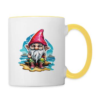 Gartenzwerg / Märchenland / Kobold / Gnom / Logo - Tasse zweifarbig - Weiß/Gelb - Rechts