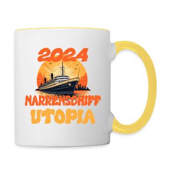 Ship of Fools Utopia, Quote - Contrasting Mug - white/yellow - Right