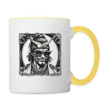 Samurai / Japanisch / Harakiri / Katana / Mann - Tasse zweifarbig - Weiß/Gelb - Rechts