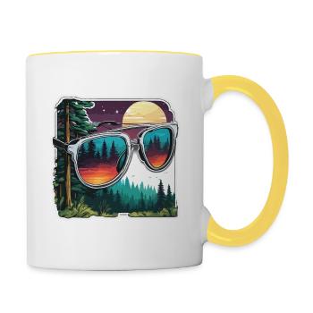 Sonnenbrille / Reflektion / Wald / Spiegelung - Tasse zweifarbig - Weiß/Gelb - Rechts