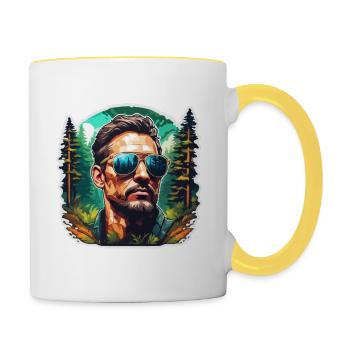 Lunettes de soleil / Homme / Forêt / Portrait / Guy - Mug contrasté - blanc/jaune - Droite