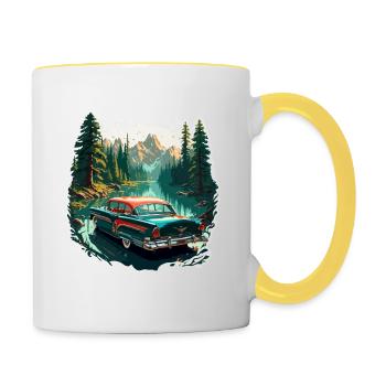 Old Timer / Auto / 50er Jahre / Retro / Vintage - Tasse zweifarbig - Weiß/Gelb - Rechts