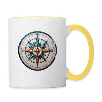 Compass / Cardinal Direction / Travel / Survival - Contrasting Mug - white/yellow - Right