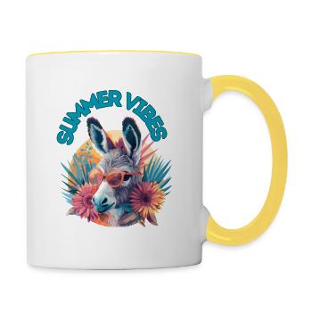 Esel zwischen Blumen im Sommer Feeling - Tasse zweifarbig - Weiß/Gelb - Rechts