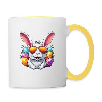 Lapin de Pâques / Pâques / Oeufs / Vacances / Pâques - Mug contrasté - blanc/jaune - Droite