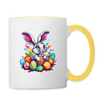 Lapin de Pâques / Pâques / Oeufs / Vacances / Pâques - Mug contrasté - blanc/jaune - Droite