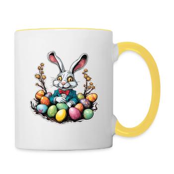Lapin de Pâques / Pâques / Oeufs / Vacances / Pâques - Mug contrasté - blanc/jaune - Droite