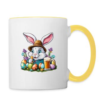 Lapin de Pâques / Pâques / Oeufs / Vacances / Pâques - Mug contrasté - blanc/jaune - Droite