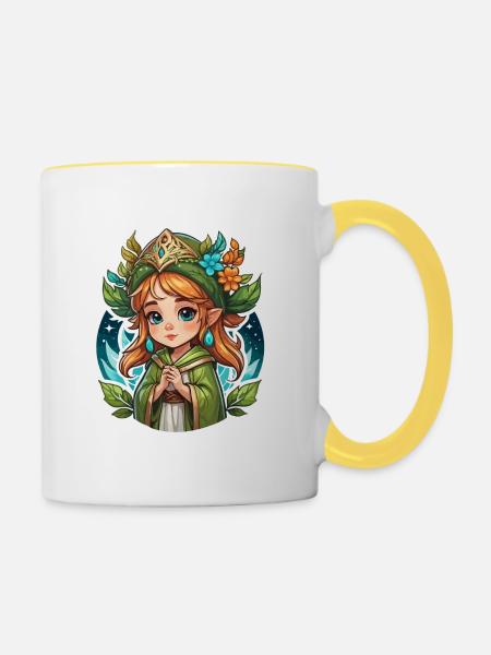 Druide Niedlich Illustration - Tasse zweifarbig - Weiß/Gelb