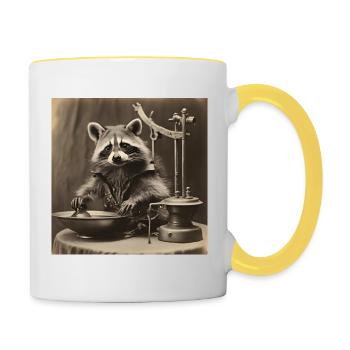 Waschbär / Tier / Foto / Wild / lustig / Räuber - Tasse zweifarbig - Weiß/Gelb - Rechts