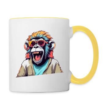 Retro Laughing Monkey - Contrasting Mug - white/yellow - Right