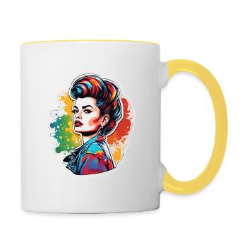 Rockabilly / Pin-up Girl / Girl Power / Années 50 - Mug contrasté - blanc/jaune - Droite